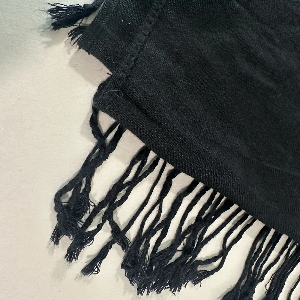 Black Scarf Shawl Pashmina wool/silk fringe